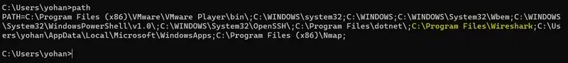 Wireshark - Afficher les chemins de PATH Windows en CLI