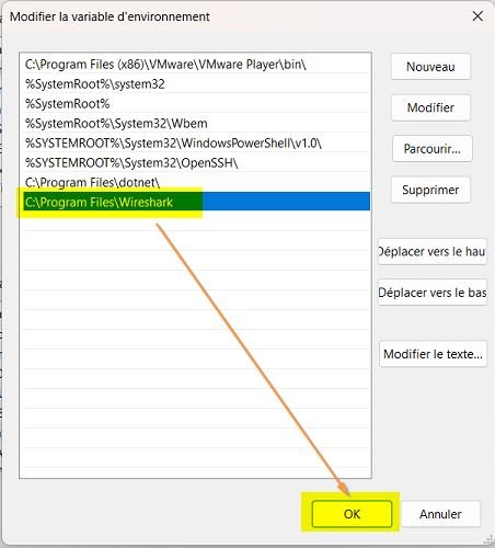 Wireshark - Chemin dans PATH Windows