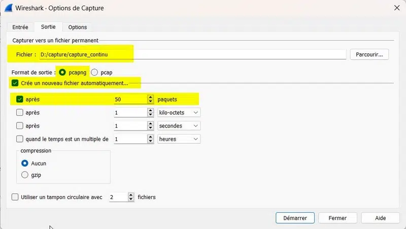 Wireshark - Configurer trace réseau circulaire