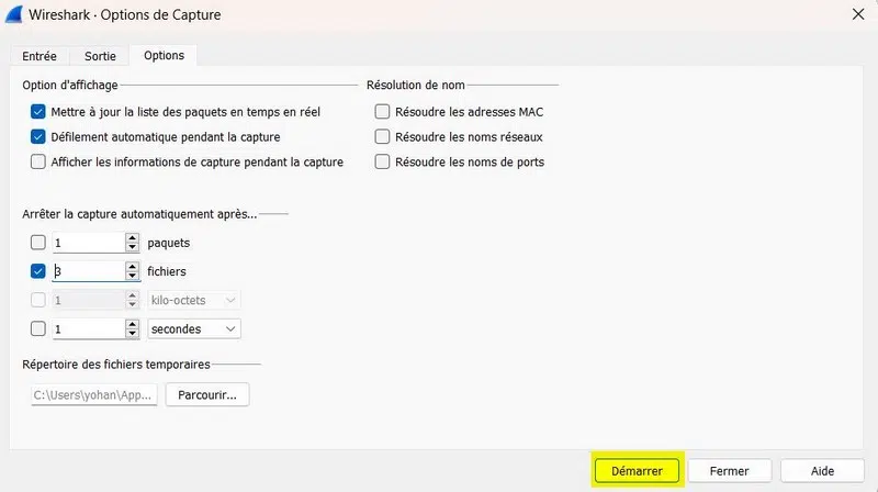 Wireshark - Démarrer la capture
