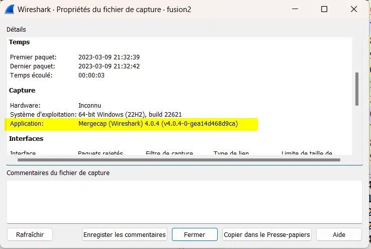 Wireshark - Fichier créé par Mergecap