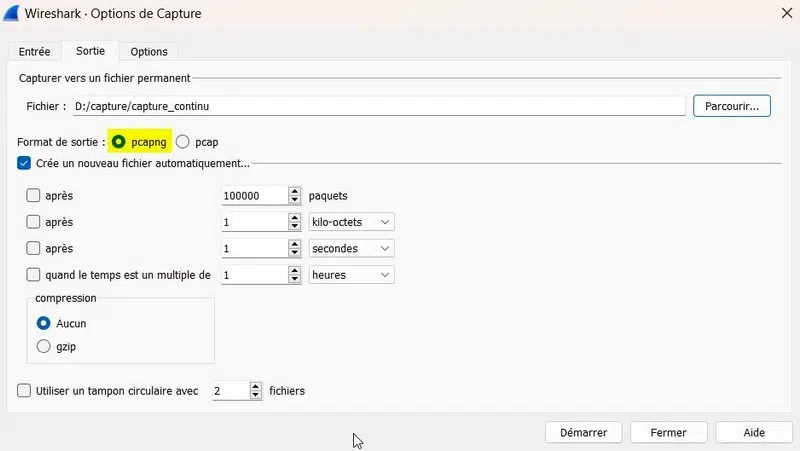 Wireshark - Format de sortie pcapng ou pcap