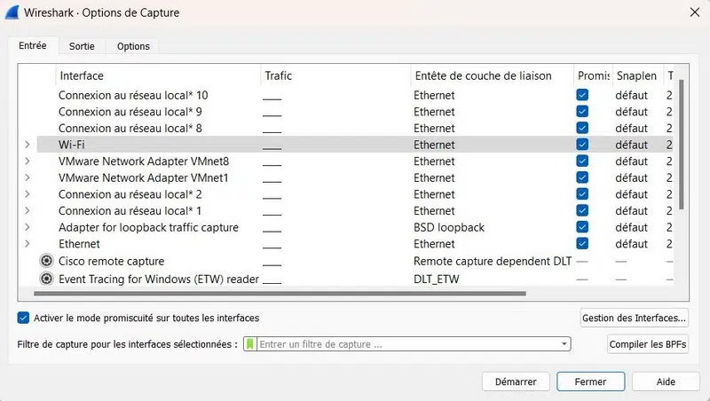 Wireshark - Les options de capture