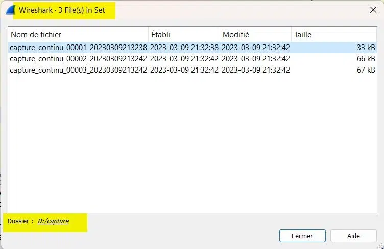 Wireshark - Liste des fichiers de la capture