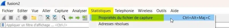 Wireshark - Propriétés du fichier de capture
