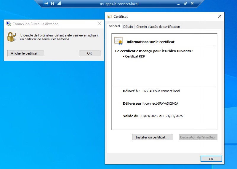 ADCS - Connexion RDP avec certificat OK