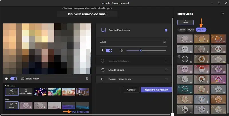Microsoft Teams - Utiliser les filtres Snapchat