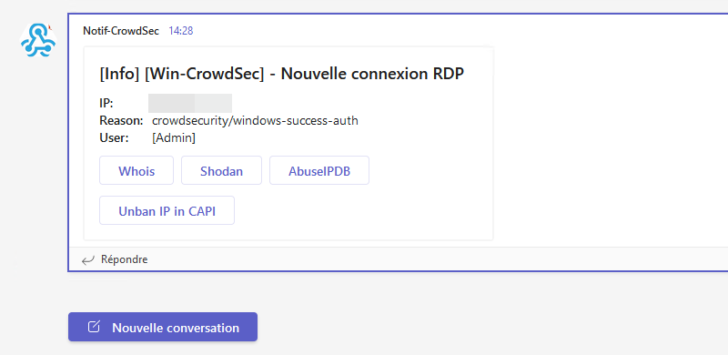 CrowdSec - Exemple notifications Teams