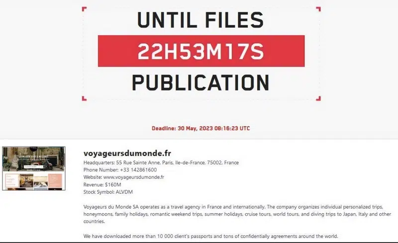 Cyberattaque Voyageurs du monde 2023