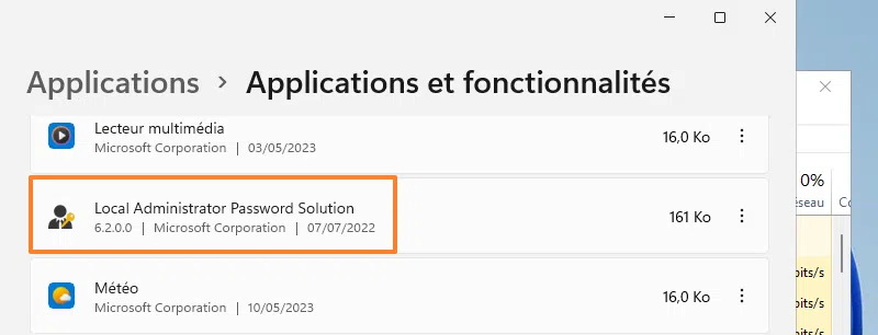 Désinstaller LAPS de Windows