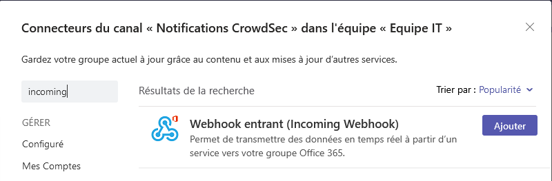 Microsoft Teams - Webhook CrowdSec