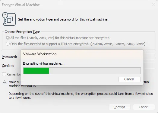 VMware Workstation Pro 17 - Chiffrer une VM - Etape 3