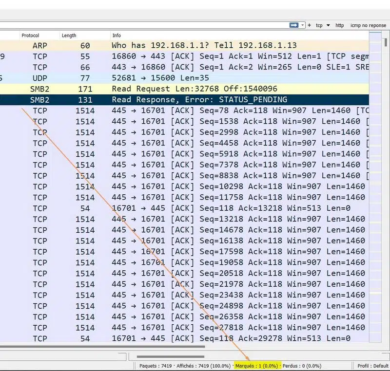 Wireshark - Stats paquets marqués