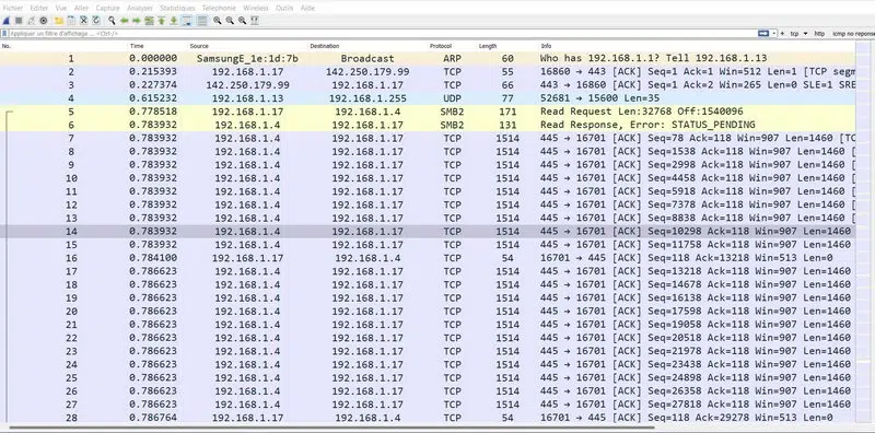 Wireshark - liste des paquets