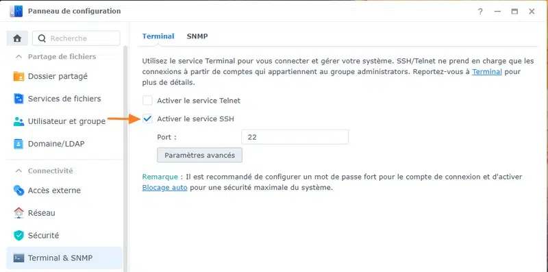 Activer le SSH sur un NAS Synology
