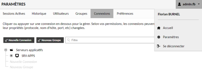 Apache Gaucamole - Liste des connexions