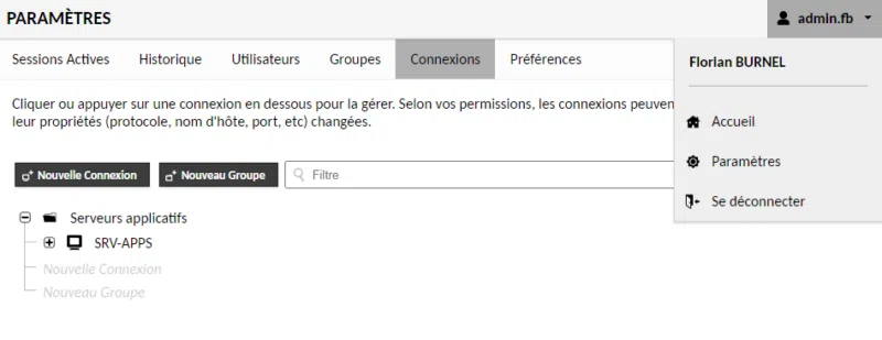 Apache Gaucamole - Liste des connexions