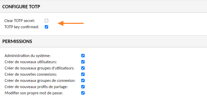 Apache Guacamole - Etat TOTP sur utilisateur