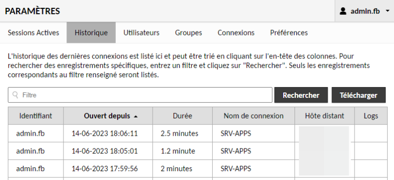 Apache Guacamole - Historique de toutes les connexions
