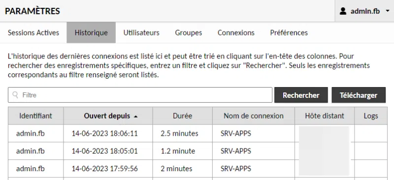 Apache Guacamole - Historique de toutes les connexions