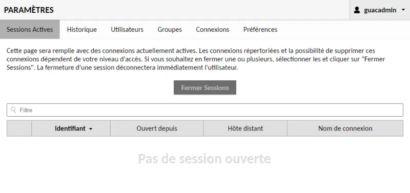 Apache Guacamole - Interface des paramètres