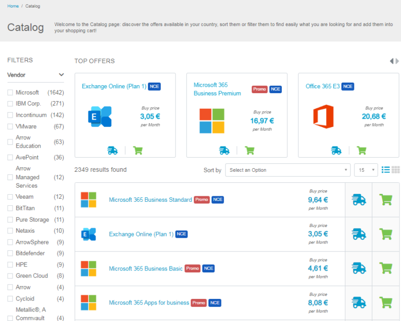 ArrowSphere - Aperçu du catalogue