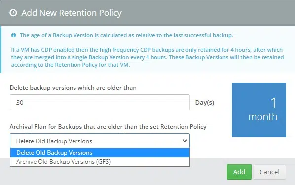 Hornetsecurity VM Backup - Créer stratégie rétention