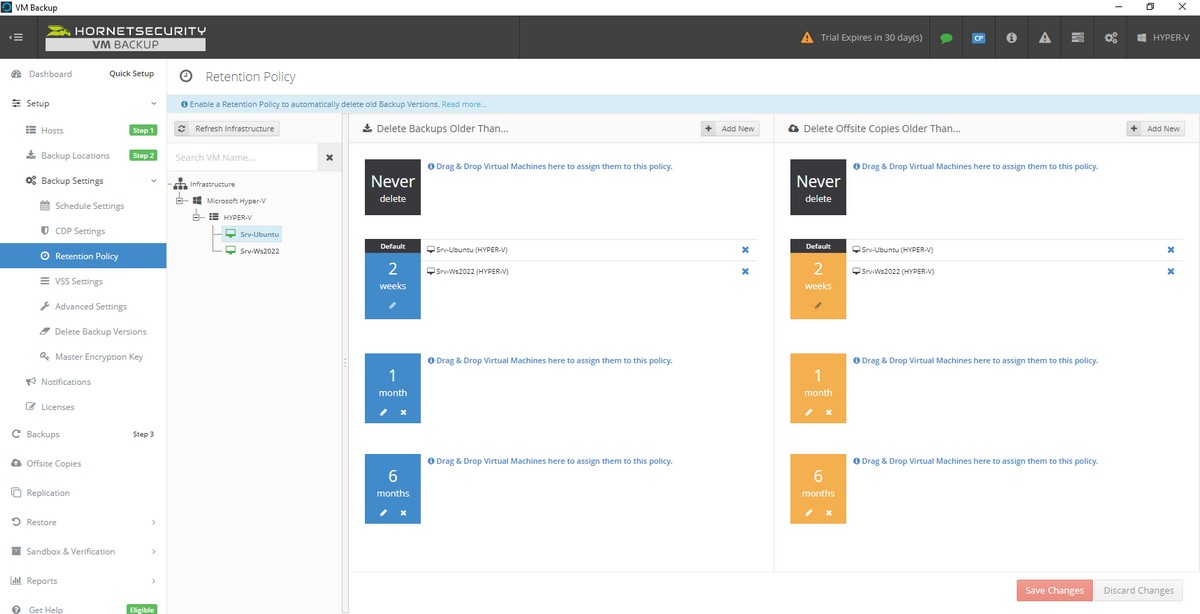 Hornetsecurity VM Backup - Stratégie de rétention