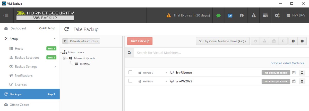 Hornetsecurity VM Backup - Take backup