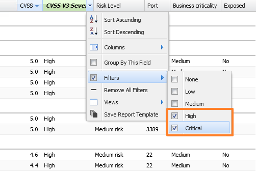 Outpost24 HIAB - Filtrer les résultats