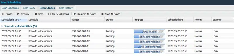 Outpost24 HIAB - Scan de vulnérabilités en cours