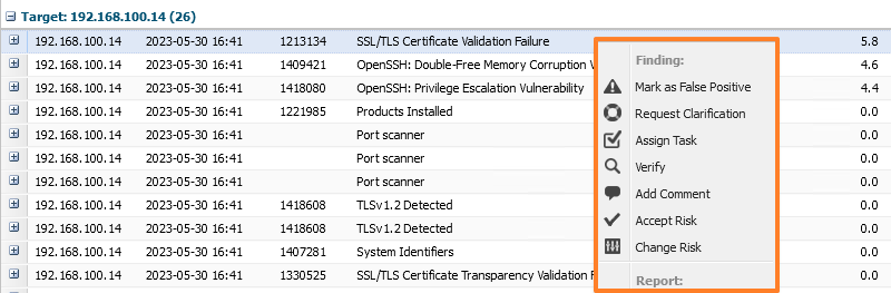 Outpost24 Outscan NX - Actions sur une vulnérabilité