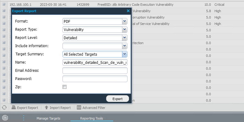 Outpot24 Outscan NX - Créer un rapport