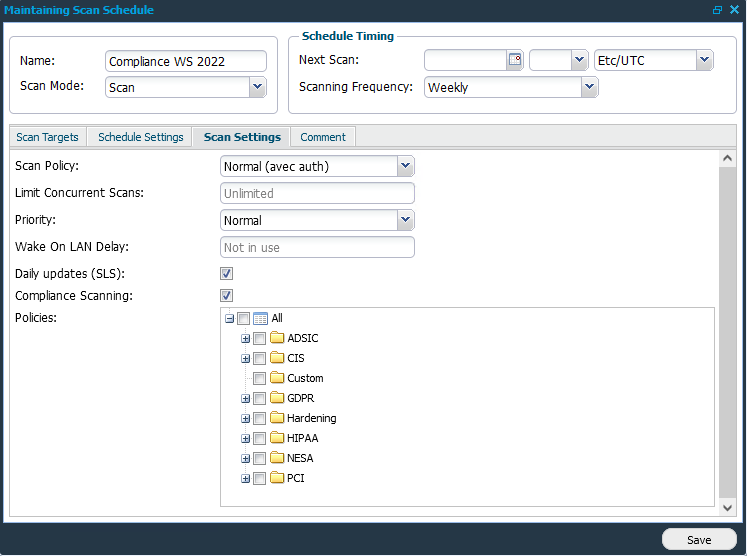 Outpot24 Outscan NX - Liste des fournisseurs compliance