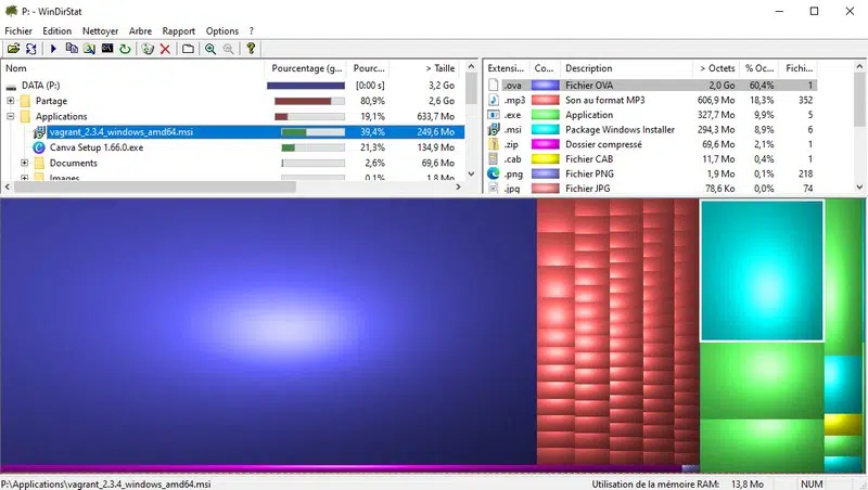 WinDirStat - Sélection d'un fichier