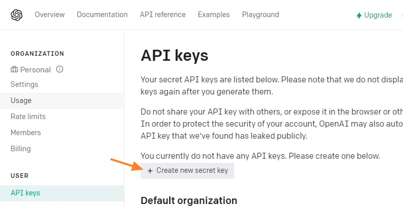 ChatGPT - Créer une clé API