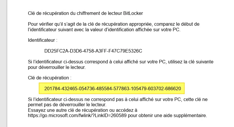 Clé de récupération BitLocker - Exemple