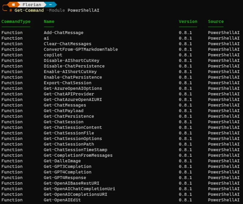 Commandes du module PowerShellAI