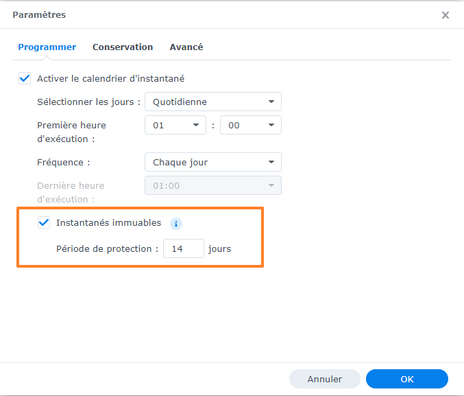 DSM - Créer un instantanés immuables