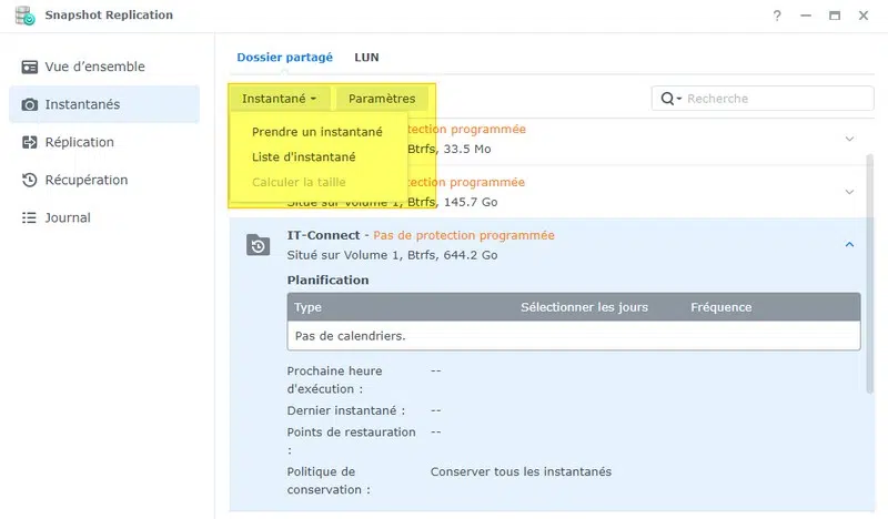 DSM - Snapshot Replication - Créer un snapshot