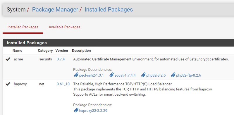 Pare-feu pfSense - Paquets acme et haproxy