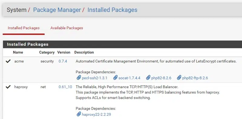 Pare-feu pfSense - Paquets acme et haproxy