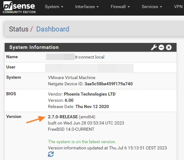 Pfsense 2.7.0 - Dashboard