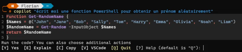PowerShell Copilot - Générer du code