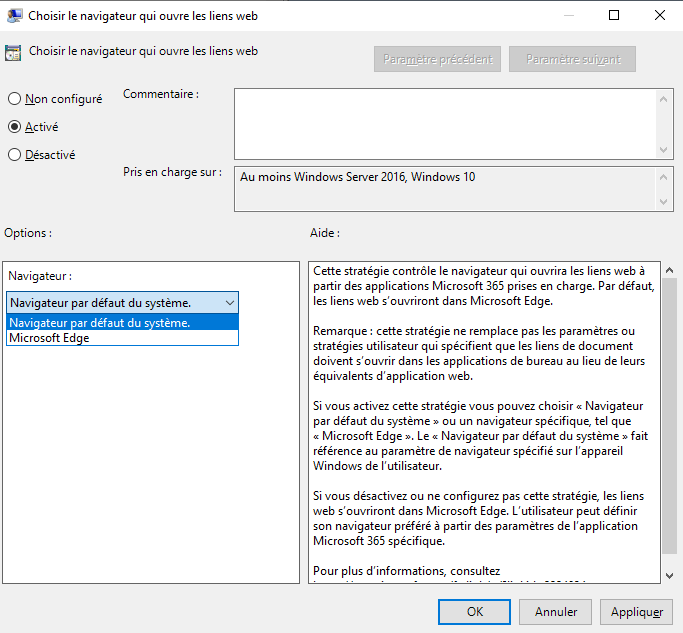 GPO Office - Choisir le navigateur qui ouvre les liens web
