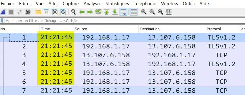 Horodatage analyse cybersécurité avec Wireshark