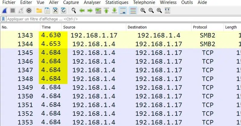 Horodatage analyse performances applicatives avec Wireshark