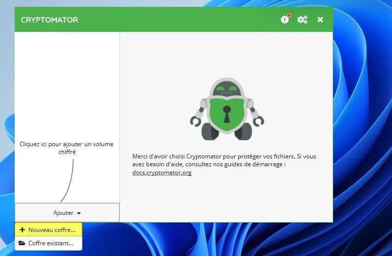 Cryptomator - Créer un nouveau lecteur
