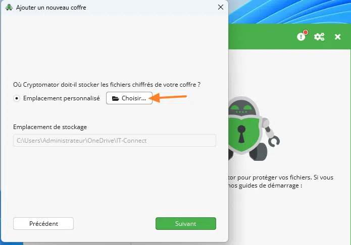 Cryptomator - Emplacement du coffre