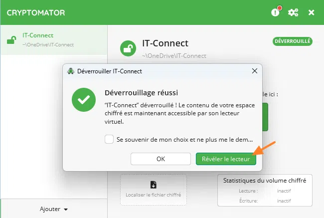 Cryptomator - Révéler le lecteur